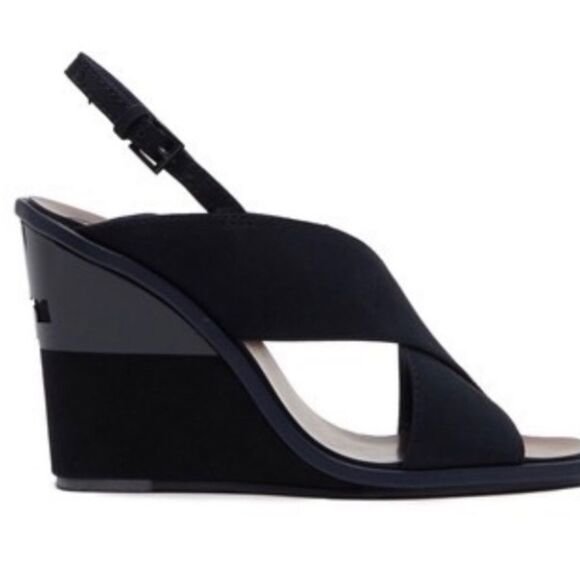 Tory Burch Navy Blue Suede Gabrielle Slingback Wedge Sandals Womens Size 8.5 M - Picture 3 of 16